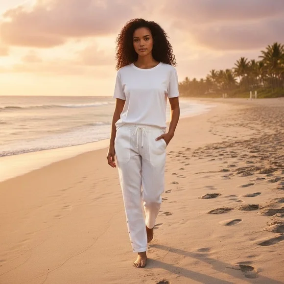 Pure White Linen Pants - Picture 2 of 14